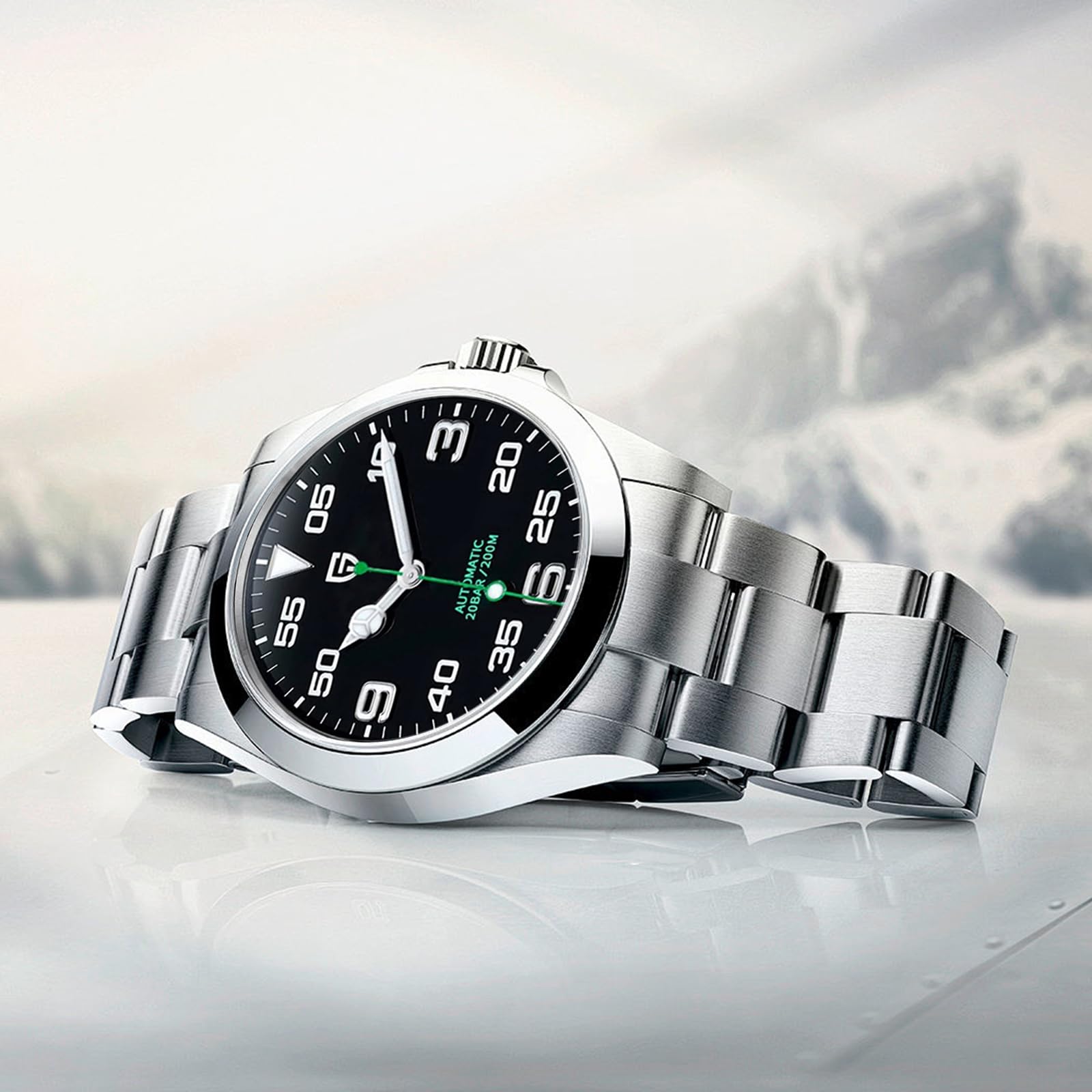 Pagani Design Relojes para Hombre Movimiento mecánico japonés automático NH35 Resistencia al Agua 200 Metros Pulsera de Acero Inoxidable japonés Resistente a los arañazos Cristal Mineral