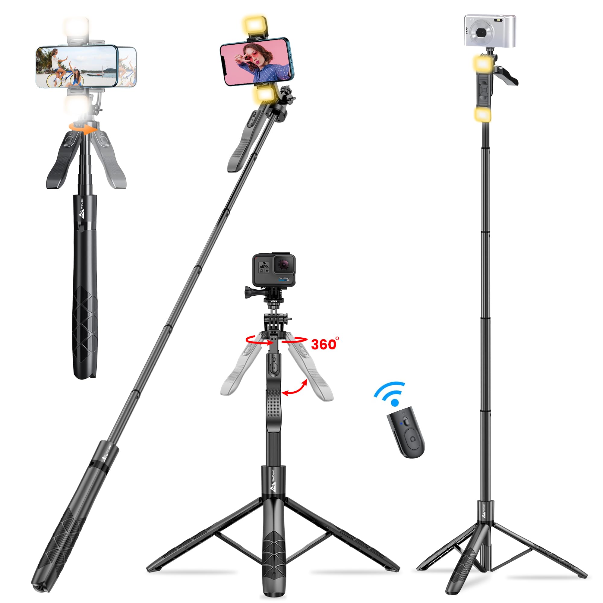 WeCool S5L 61inc/154cm Long Selfie Stick with Tripod Stand, 360° Rotating Handle, 6section Telescopic Pole, Selfie Stick with Dual Fill Lights for Night Photoshoots. Compatible with All Mobile (B0CQR1MDZ3) Amazon Price History, Amazon Price Tracker