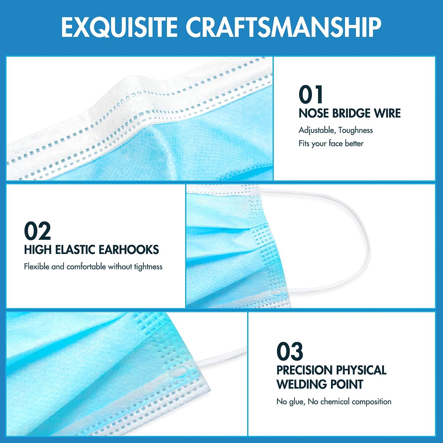 Disposable Face Masks, 3-Layer Breathable Safety Masks with Meltblown Cloth for Kids Men Women Adult Outdoor - 50 pcs