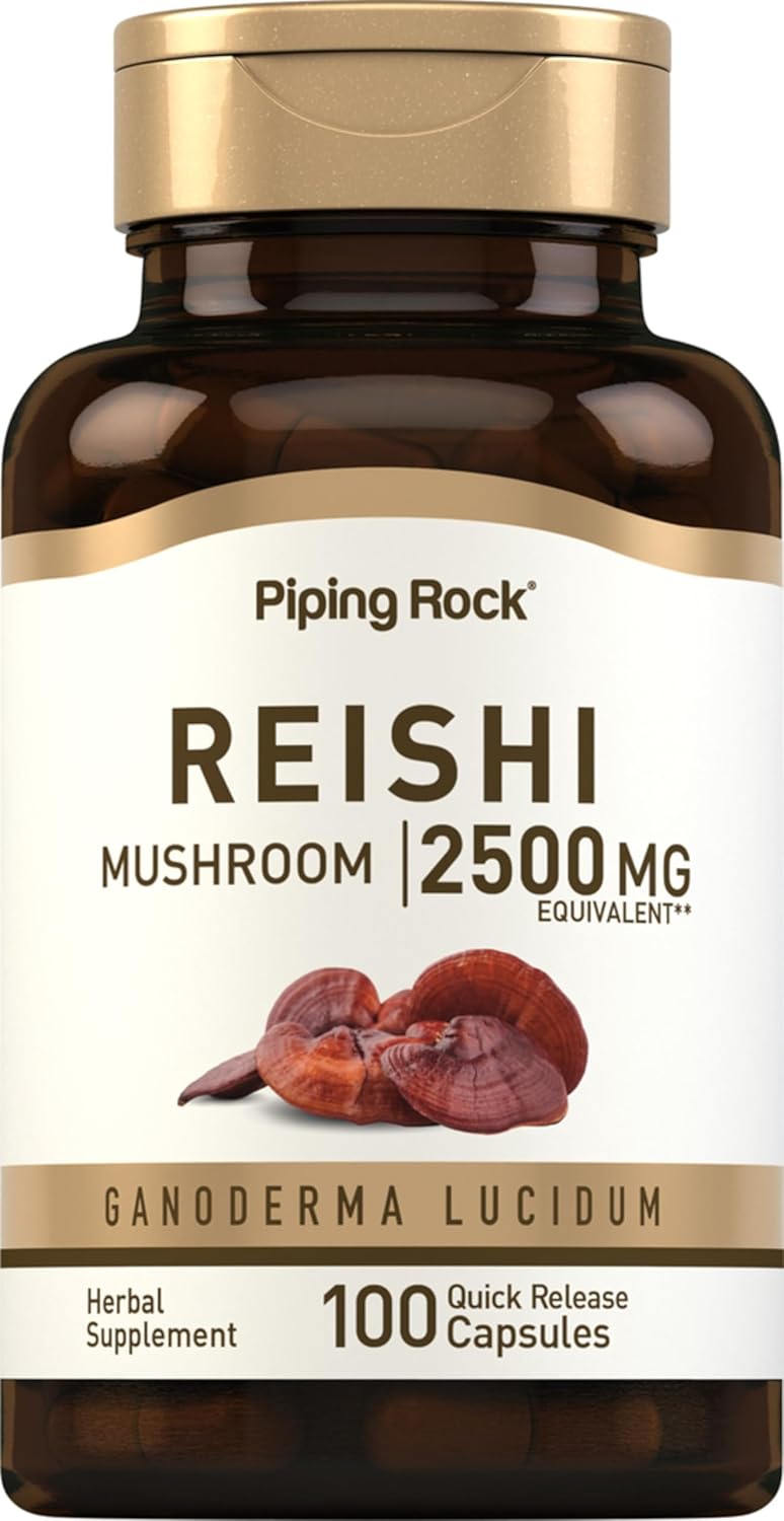 Piping Rock Reishi Mushroom Supplement | 2500mg | 100 Capsules | Standardized Herbal Extract | with Ganoderma Lucidum | Non GMO, Gluten Free