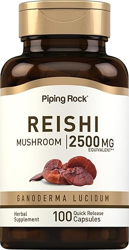 Miniatura 1 de Piping Rock Suplemento de hongos Reishi | 2500 mg | 100 cápsulas | Extracto de hierbas estandarizado | con Ganoderma Lucidum | Sin OMG, sin gluten