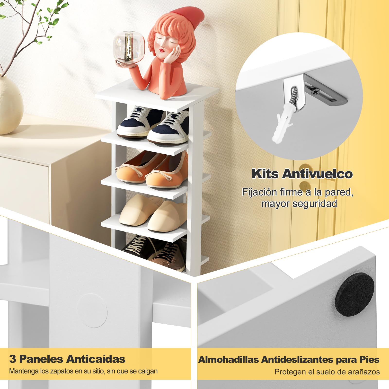 GIANTEX Zapatero Vertical de Madera 8 Niveles, Organizador de Zapatos Compacto Ahorra Espacio, Estantería para 7 Zapatos, Zapatero Estrecho para Entrada, Pasillo (Blanco, 28 x 25,5 x 110 cm)