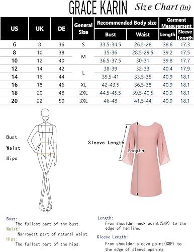 Miniatura 6 de GRACE KARIN Vestidos de gasa para mujer, con mangas onduladas, para fiesta, boda, cóctel, talla 8-20