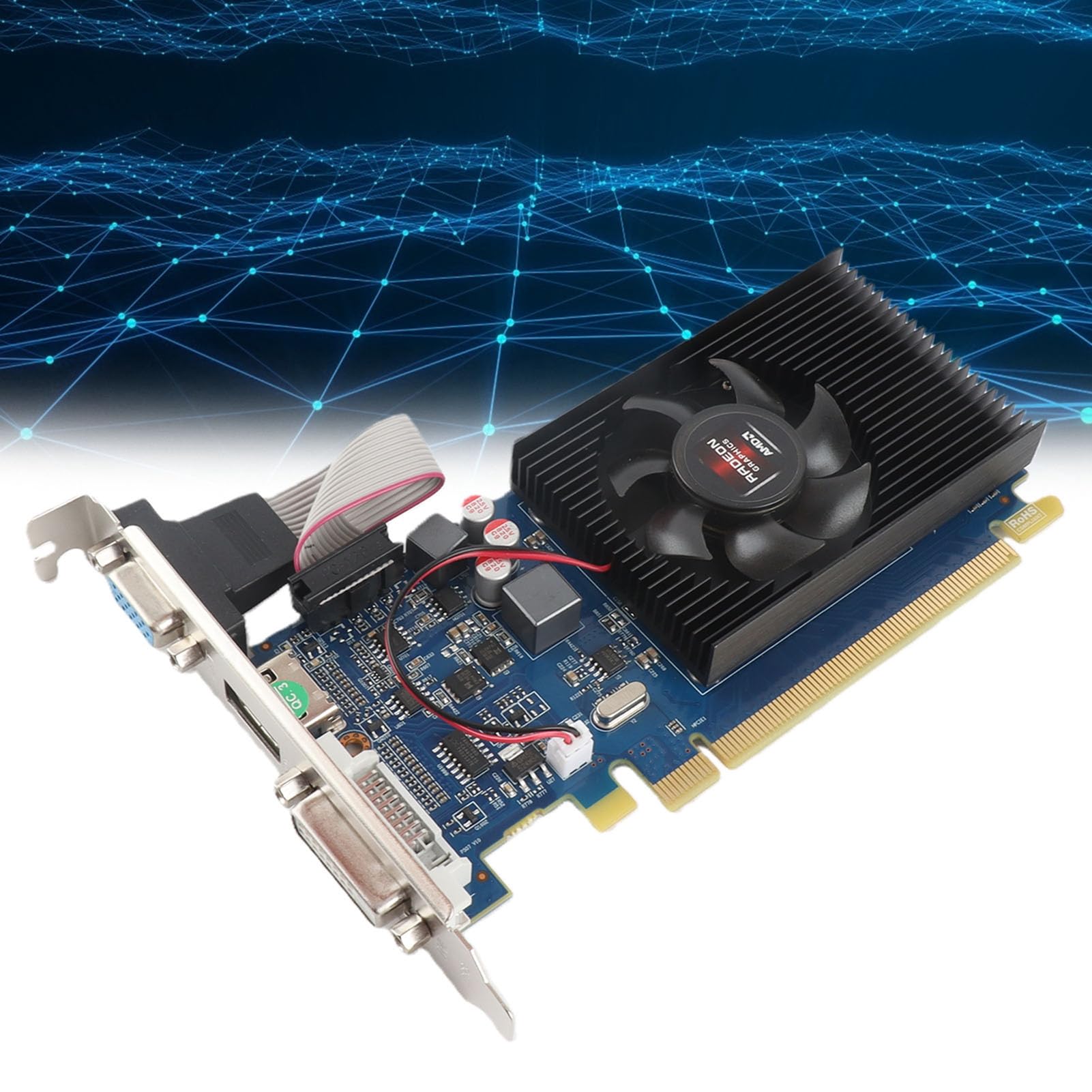 VBESTLIFE Tarjeta gráfica para PC, Tarjeta gráfica HD6450 2G 64bit DDR3 con Ranura PCI Express 3.0, para computadora de Escritorio de Oficina