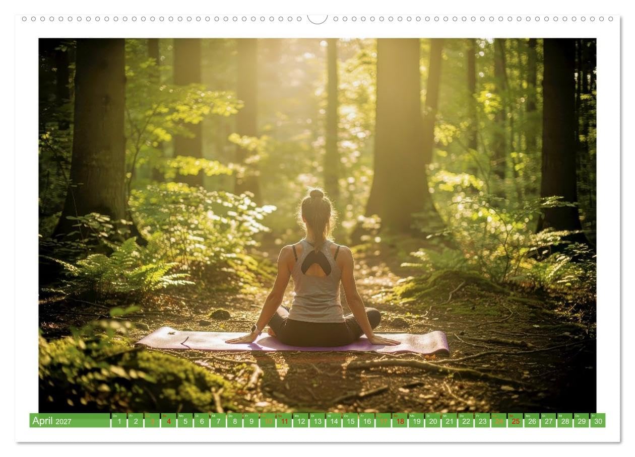 Yoga im Wald (hochwertiger Premium Wandkalender 2027 DIN A2 quer), Kunstdruck in Hochglanz: Die Übungen im Wald verbinden achtsame Bewegung mit der natürlichen Kraft des Waldes. (CALVENDO Gesundheit)