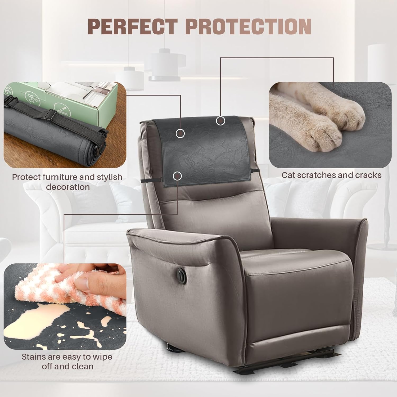 Recliner Headrest Protector,Non Slip Waterproof Headrest Cover,Leather Recliner Headrest Cover for Sofa,Furniture,Living Room,Office Chair 17x27 in(Dark Gray)