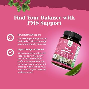PMS Support Supplement for Women Hormone Balance for Women & Menstrual Discomfort with DIM, Chasteberry, Black Cohosh & Ashwagandha - for Period Cramps Ease, Menopause Bloating, Mood Swing 60 Ct