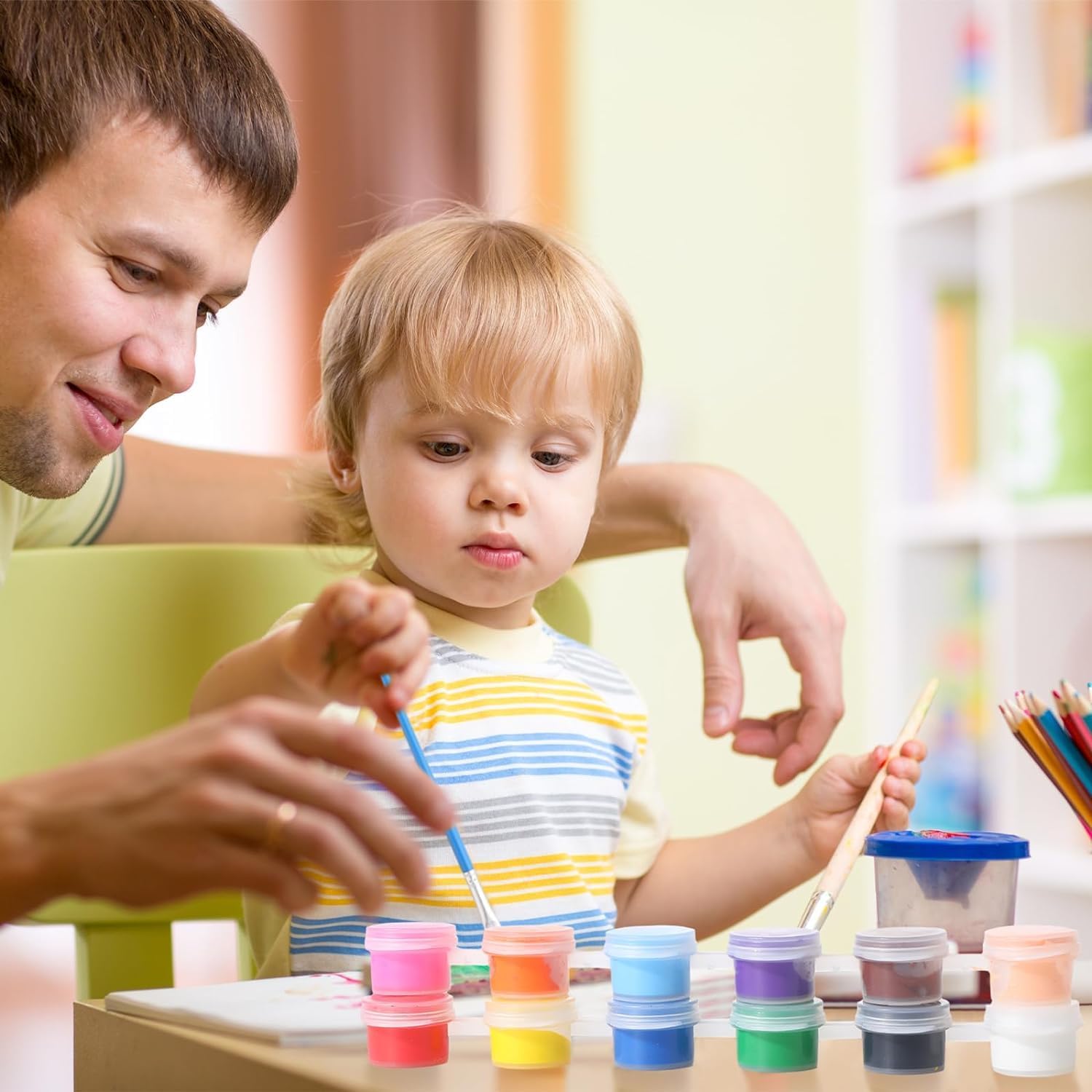 30 Pack Mini Acrylic Paint Set,12 Color Acrylic Paint Strips with 60 Pcs Painting Brushes for Kids&Adults, 420 PCS Kids Paint Set Container Strips Storage for Home Classroom Party Favors Easter Gifts