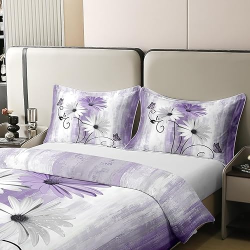 Miniatura 10 de Erosebridal Funda de edredón 100% algodón natural para mujer, juego de ropa de cama romántica con margaritas, funda de edredón de pintura al óleo de