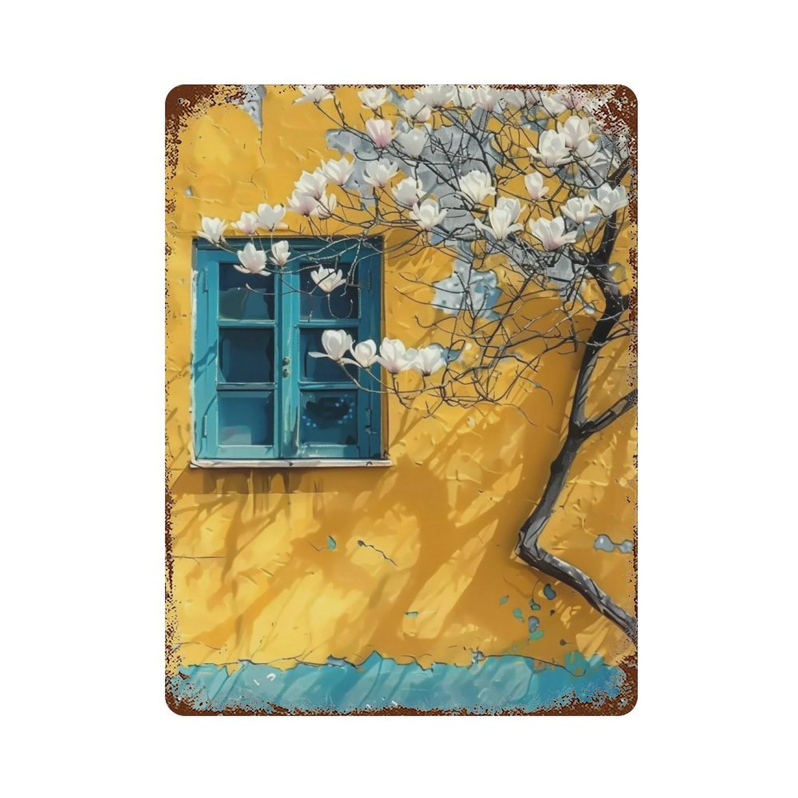 WUJHGRSG Impasto Contrast Magnolia Courtyard 02 Wall Art Retro Iron Vintage Metal Tin Sign Poster Modern Decor for Home Cofffee Club Bar Shop Style 40x30cm