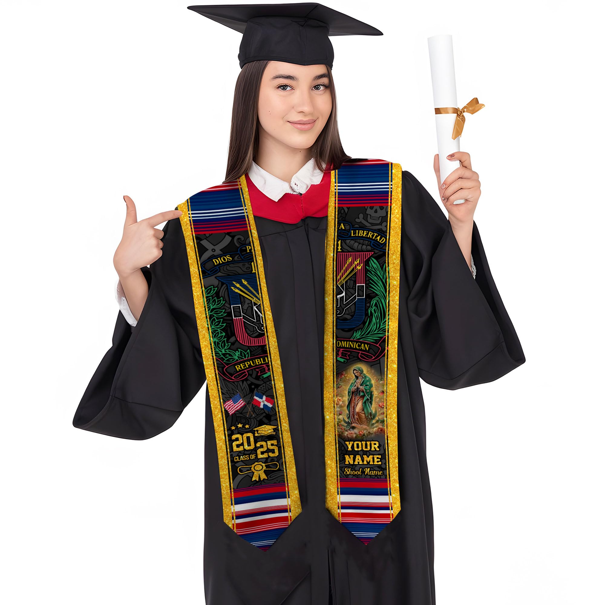 MonkeyVan Personalized Dominican Stoles for Graduation 2025, Custom Graduation Dominican Stole, Dominican Flag Graduation Sash Dominican2