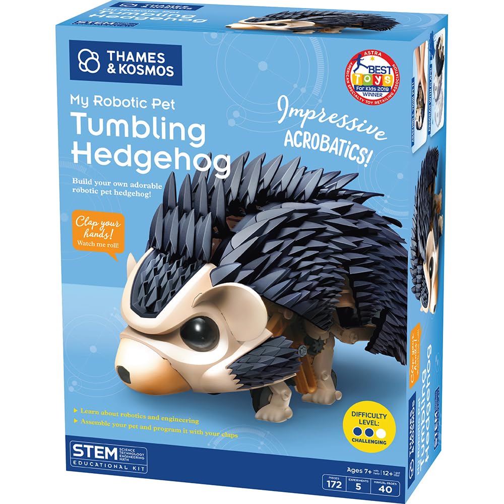 Thames & Kosmos My Robotic Pet - Tumbling Hedgehog | Build Your Own Sound Activated Tumbling, Rolling, Scurrying Pet | STEM Experiment Kit | Toy of The Year Award Finalist