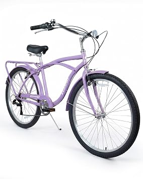Beach Cruiser Bike for Women and Men, 26 Inch 7-Speed Commuter City Bicycle, High-Tensile Steel Frame & Lightweight Alloy Wheels with Rear Rack, Classic City Cruiser