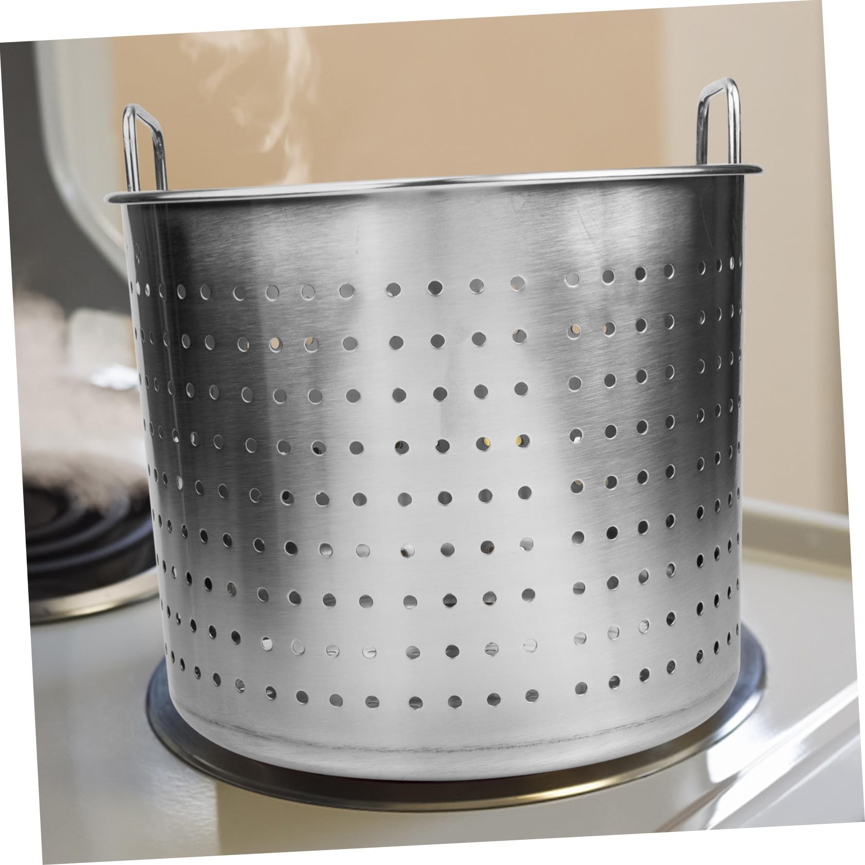 Edelstahl Abtropfeimer mit Griff, Silber, für Fleisch und Flusskrebse