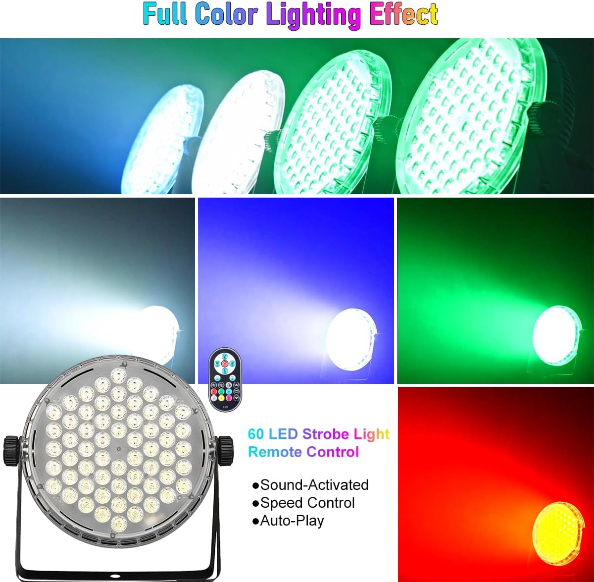 DJANT Stage Lights 60 LED RGBW Par Lights, Party DJ Disco Strobe Light, Remote Control & DMX Control Sound Activated for Home Room Dance Party Birthday Karaoke Halloween Christmas