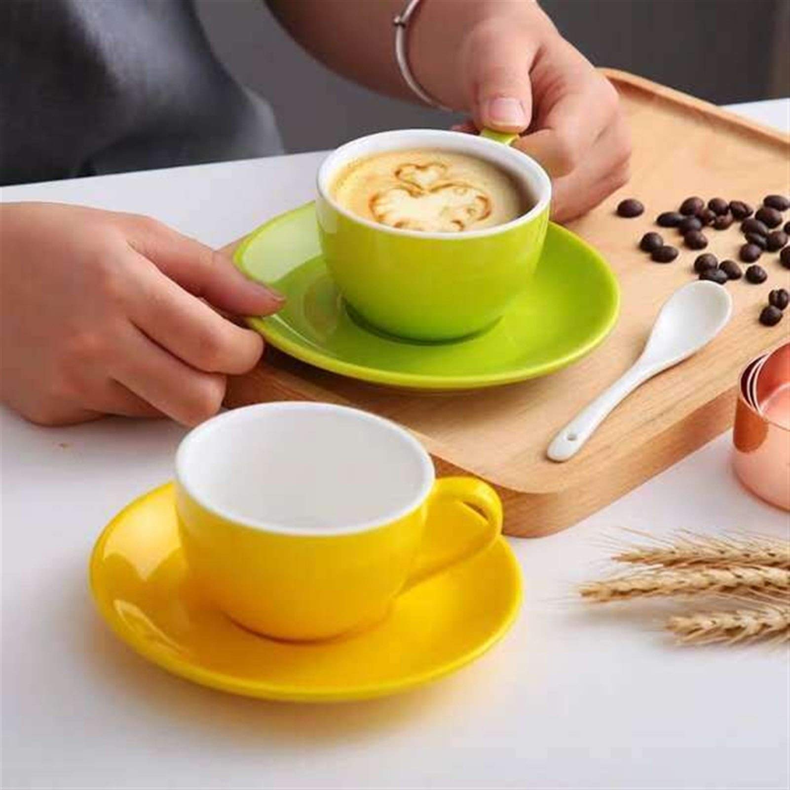 Ensemble de tasses à café américain pur expresso 350 ml en céramique émaillée pour latte, cappuccino, thé avec 8 mm d'épaisseur (orange