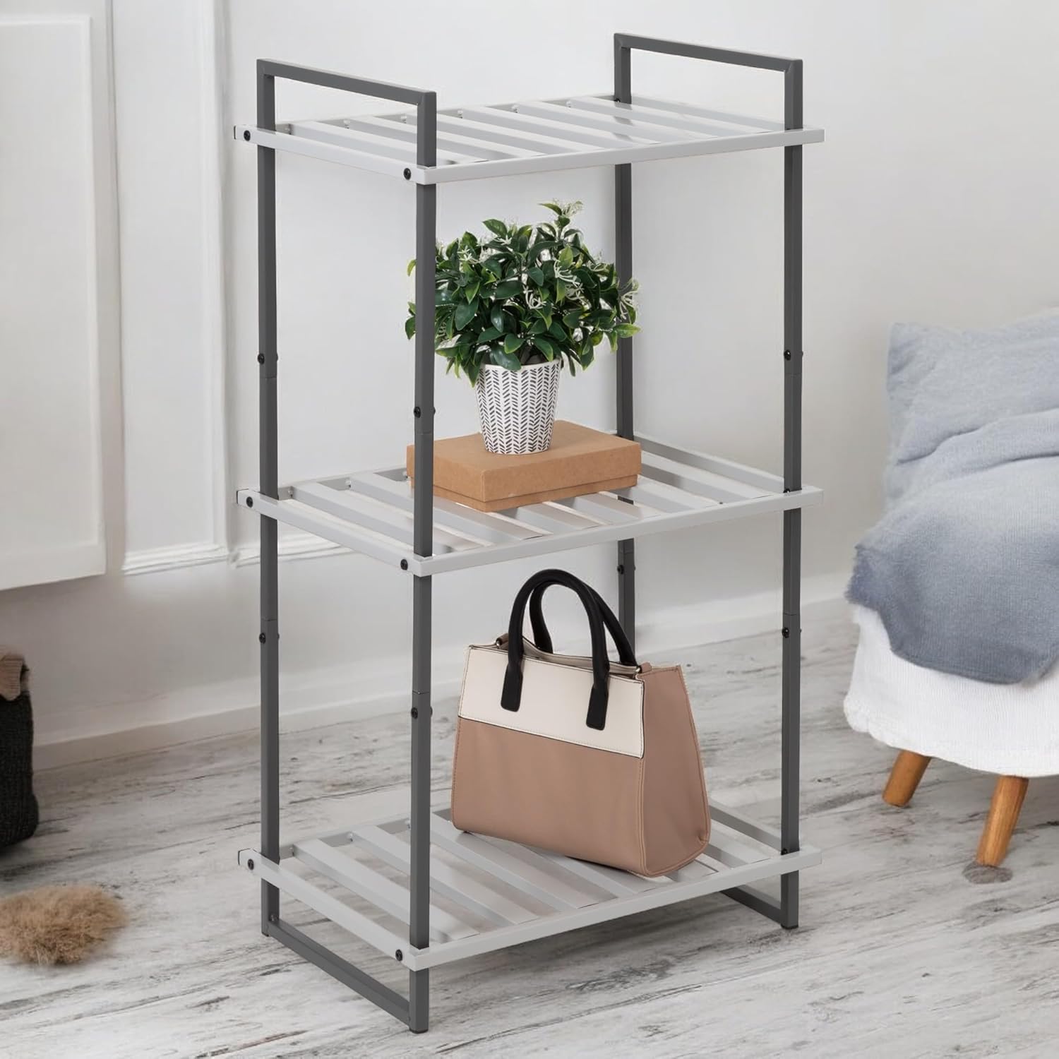 Honey-Can-Do 3-Tier Bookshelf, Book Shelf, Industrial Bookcase, with Steel Frame, for Living Room, Home Office, Bedroom, Gray and White
