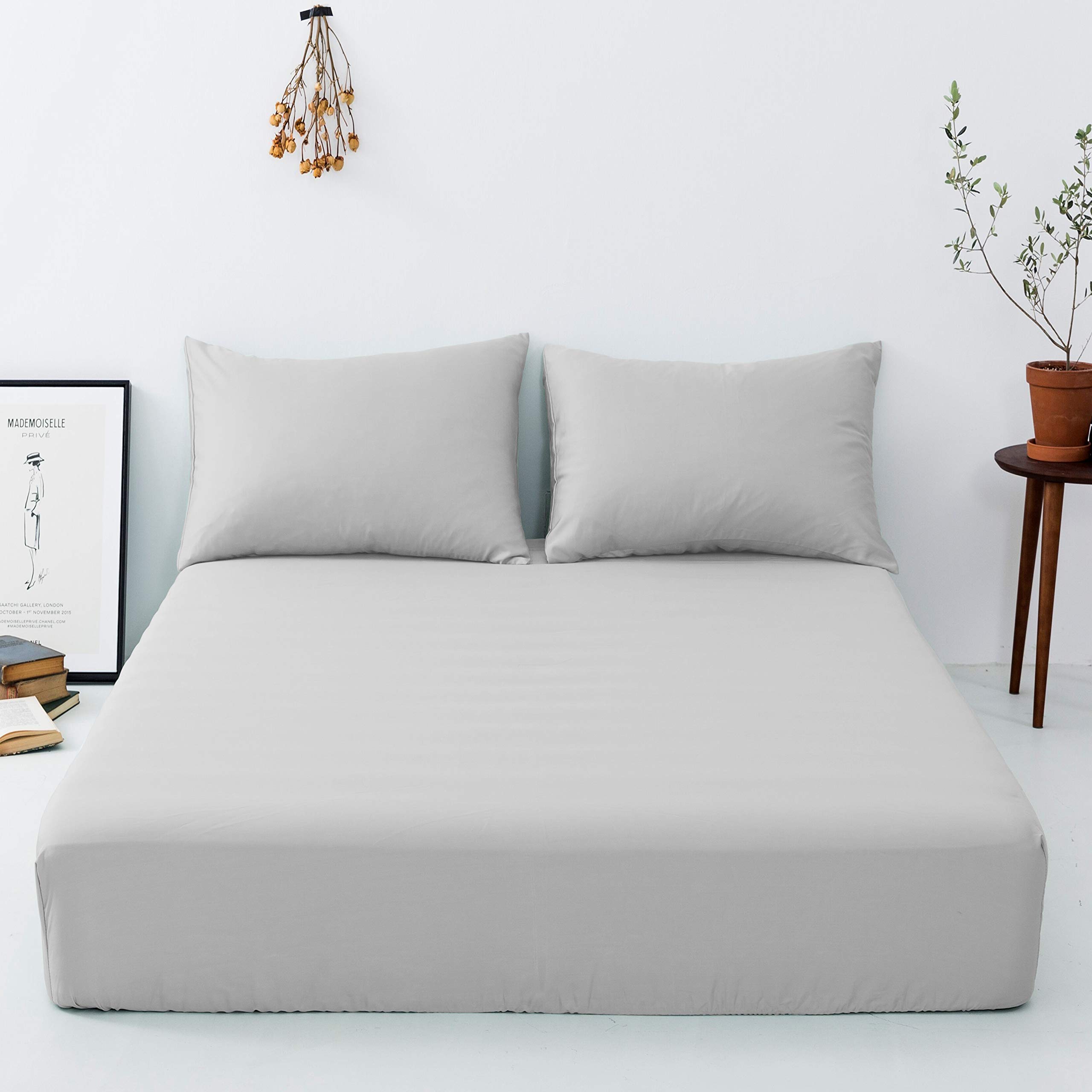 SITARA TRADING LTD Brit Cotton Extra Deep 40 Cm/16" Double Fitted Sheets Easy Care Poly Cotton Plain Dyed UK Bed Size Silver Double (SILVER DOUBLE 40 CM)