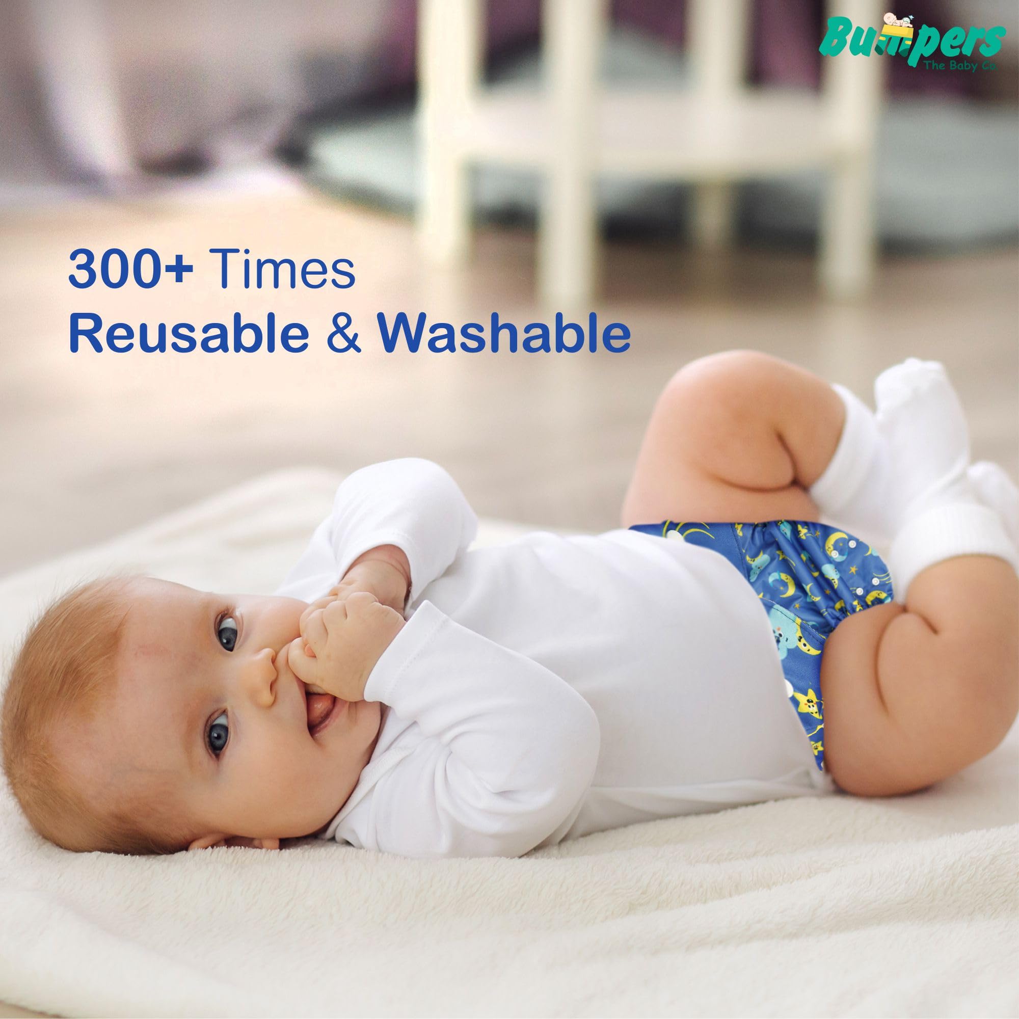 Bumpers Premium & Ultra Soft Reusable Cloth Diaper|Extra Absorbant, Washable, Waterproof & Adjustable Cloth Diaper for Babies/Kids (Combo, Free Size, Royal Blue+Yellow) - Image 8 thumbnail