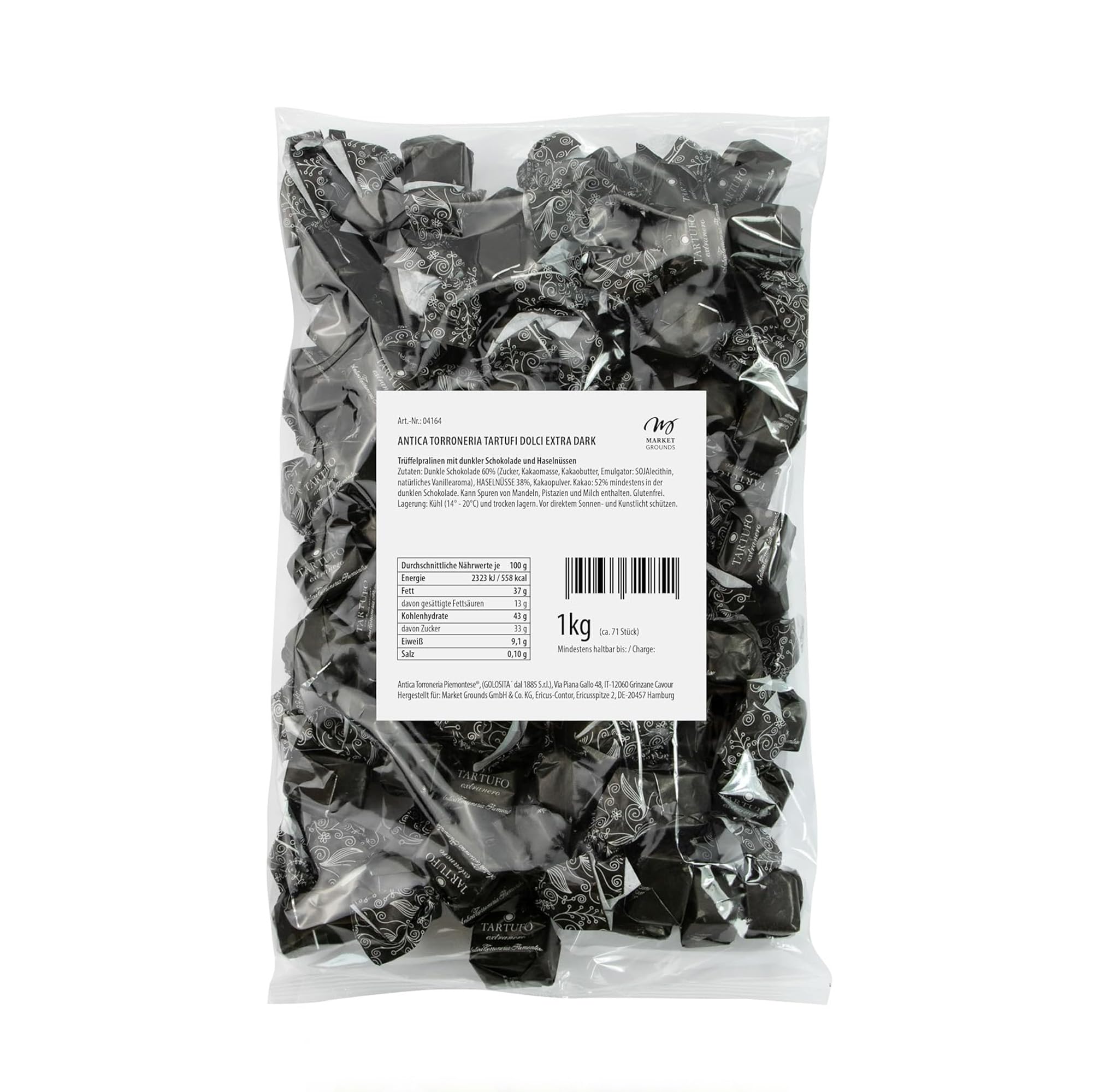 Antica Tartufi Dolci Extra Dark, 1kg Feinste Italienische Trüffelpralinen, Glutenfrei & Köstlich, Ideal als Edle Geschenkidee und zum Kaffee - 70 Stück, je 14g - Großpackung Pralinen