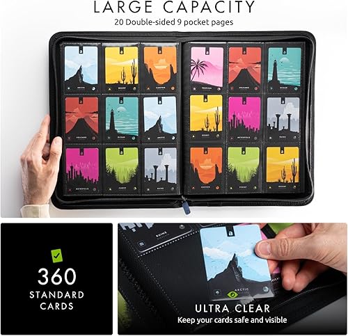 Miniatura 44 de Vault X Carpeta de 9 bolsillos con cremallera para tarjetas, 360 tarjetas, material de álbum Exo-Tec premium, 20 páginas de carga lateral, carpeta