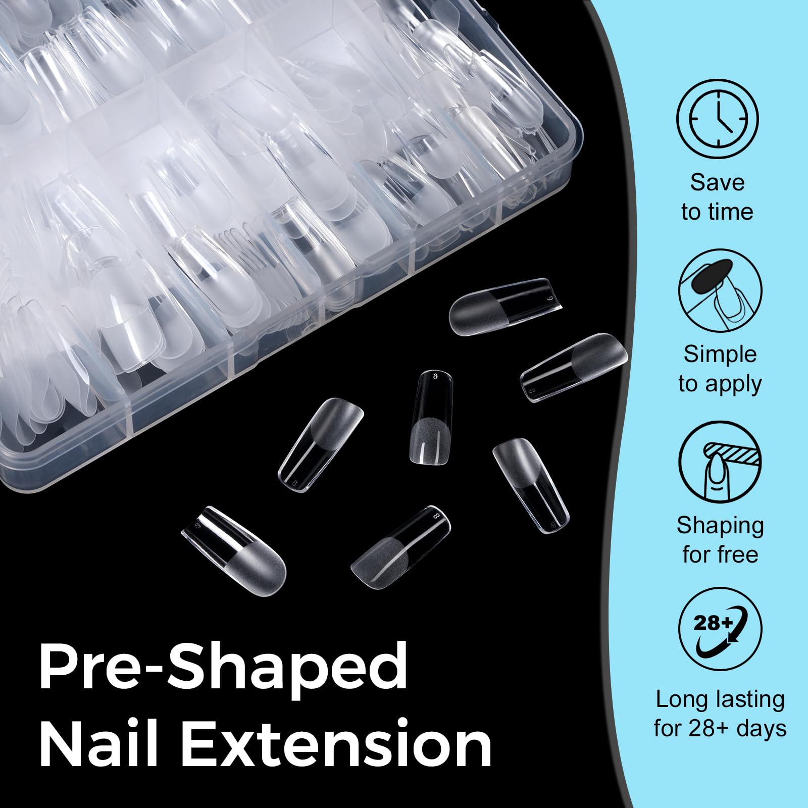 TOMICCA Medium Square Nail Tips, 240PCS Half Matte Press on Gel Nail Tips - Image 2