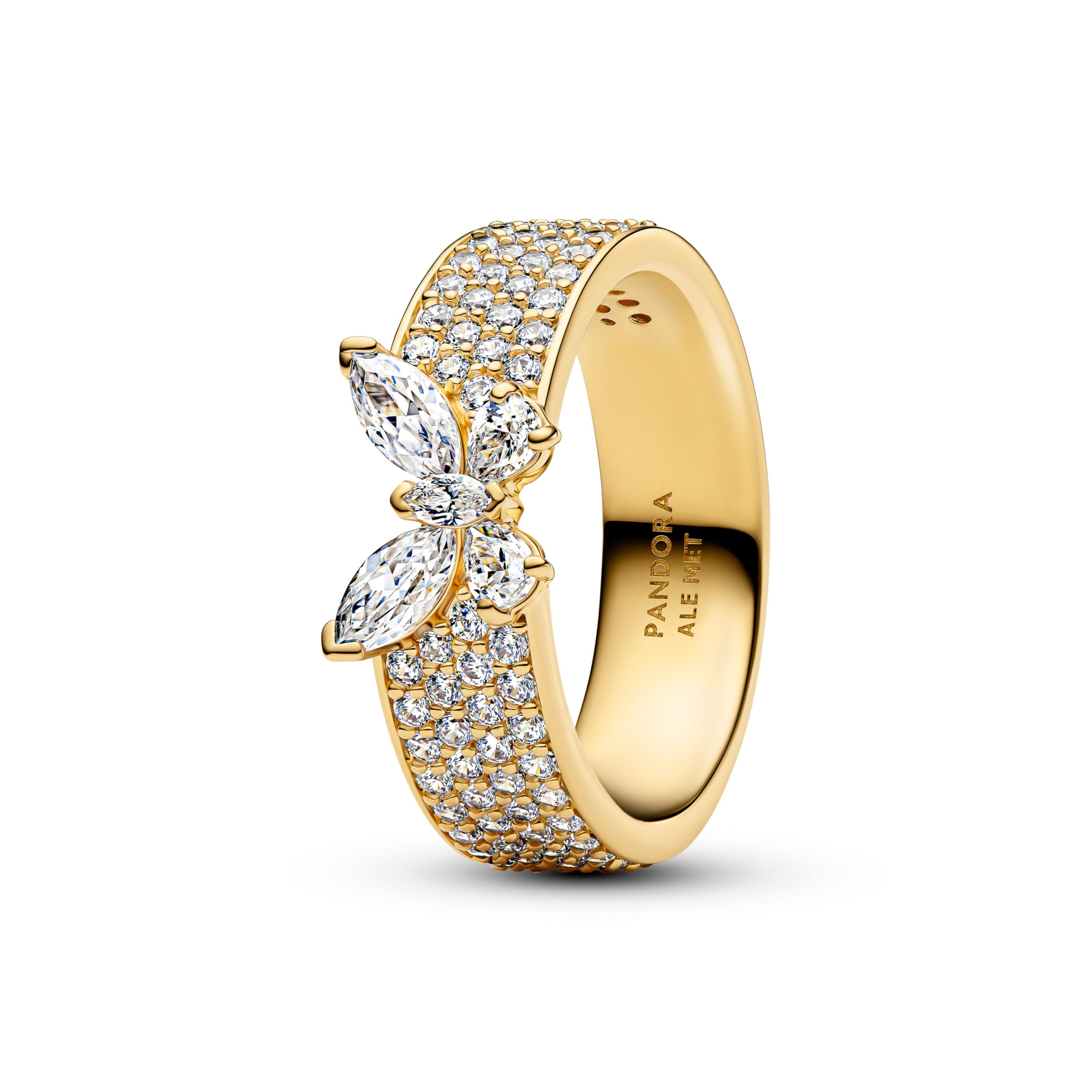 PANDORA Anillo para mujer, diseño de mariposa, ancho dorado, 164270C01