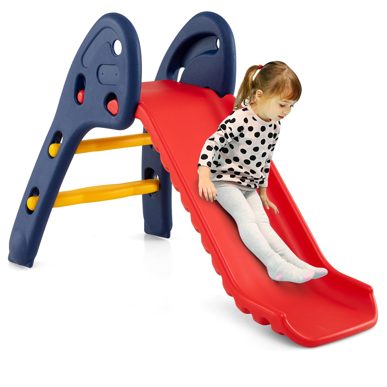 COSTWAY Folding First Slide for Kids, Foldable for Easy Storage, Primary Climb Toy, Safety Plastic, Use for Indoor Outdoor Garden Playground