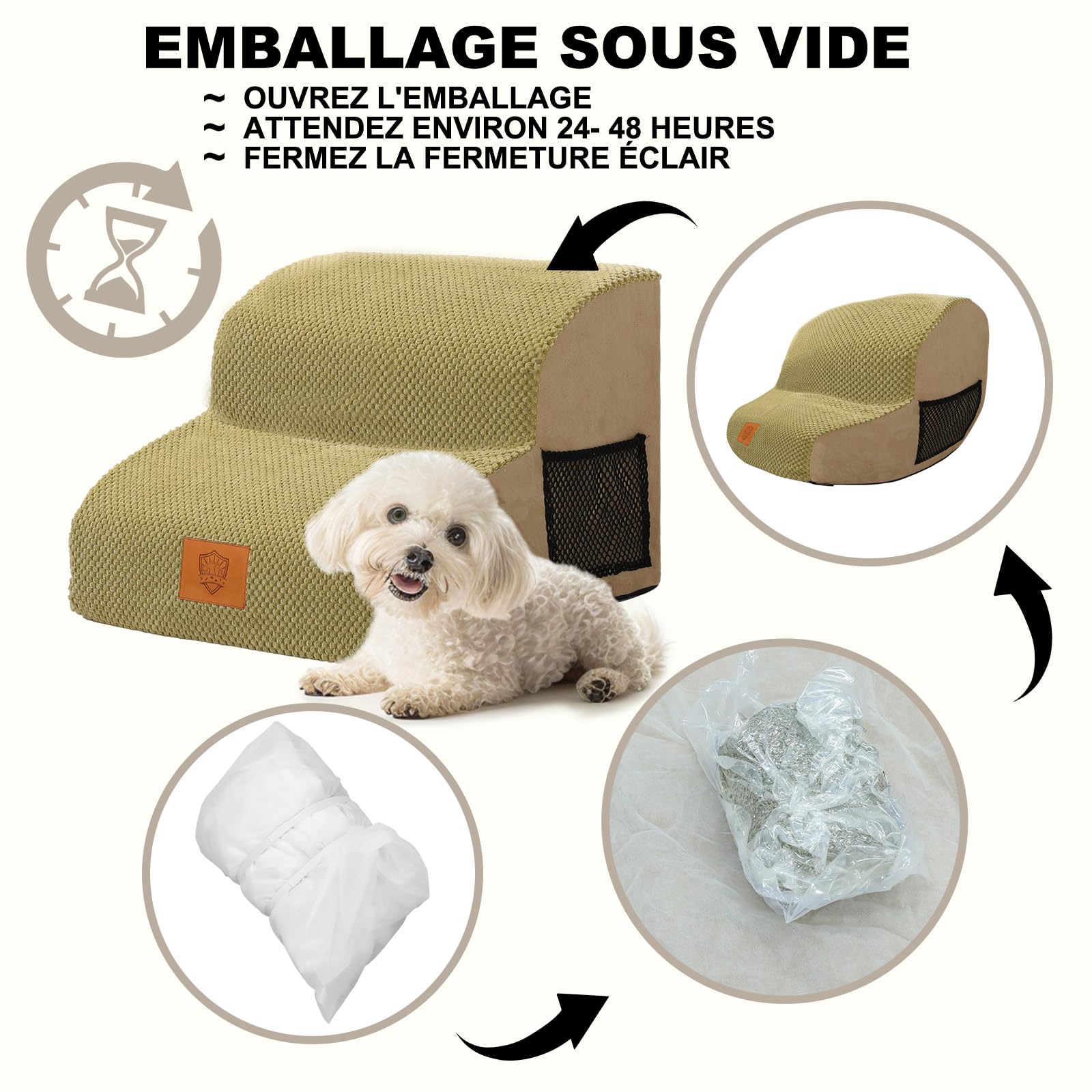 Masthome Scaletta per Cani a 2 Gradini, Scale per Cani in Spugna, Scale Antiscivolo per Animali Domestici, Rampa per Cani con Copertura Rimovibile e Lavabile, Scalette per Cani Letto (Giallo)