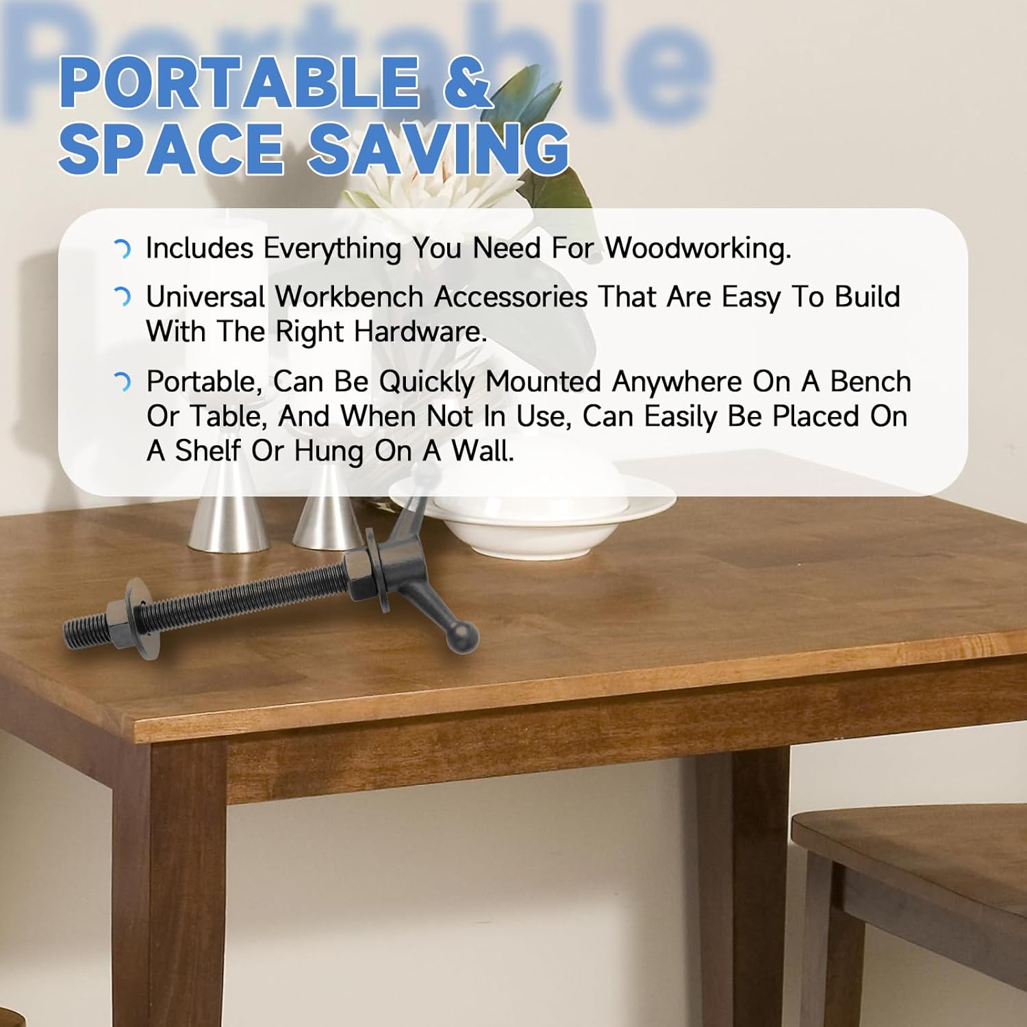 Hardware Kit for Moxon Vise, Bench Vise Screw Kit Includes 8 Inch Threaded Rods, Cast Knobs, Nuts & Washers Woodworking Workbench Tools Accessories