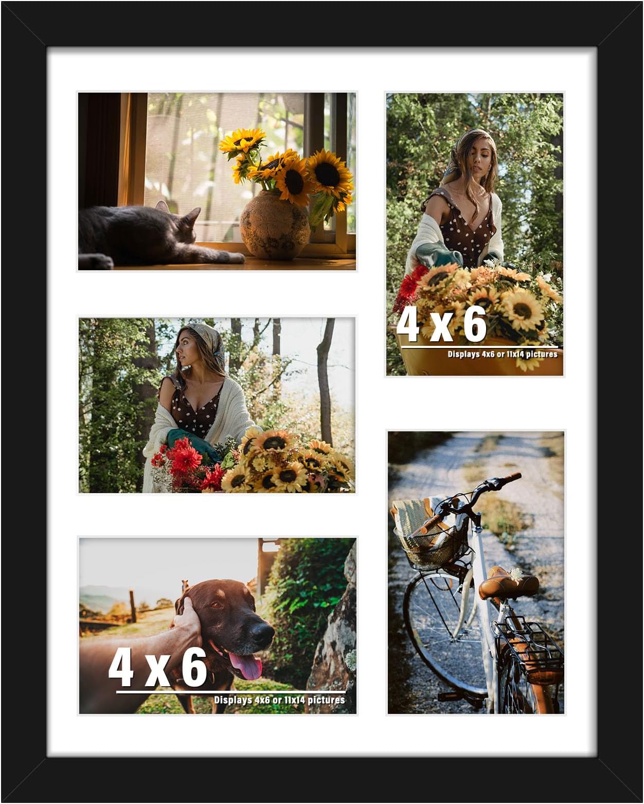 DUENPY 11x14 Collage Picture Frame, 4x6 Collage Picture Frame, Displays Five 4x6 inch Photos, or 11x14 (Without Mat) Wall Decor Wall Hanging or Tabletop, Black.
