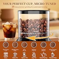 Vista 2 de Wancle Conical Burr Electric Coffee Grinder with Touchscreen Coffee Bean Grinder - Precision Timer, 25 Grind Settings, Anti-Static, Stainless Steel