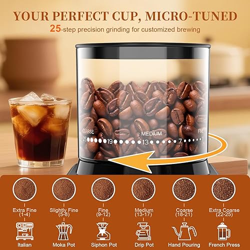 Miniatura 2 de Wancle Molinillo de café eléctrico con pantalla táctil, temporizador de precisión, 25 ajustes de molienda, antiestático, acero inoxidable, fácil de