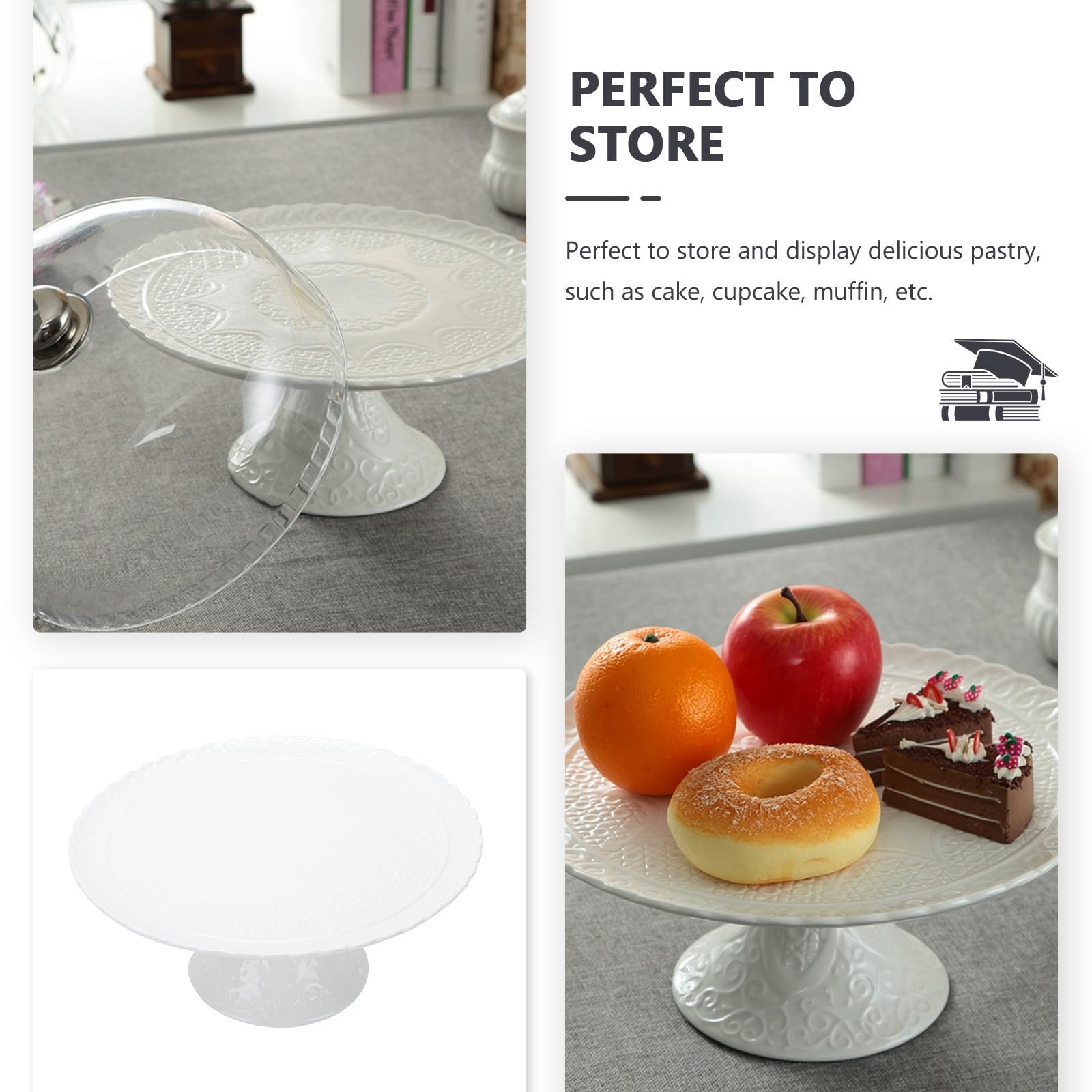 Alzatina per Dolci Ceramico Beige, Elegante, Leggero, Goffrato