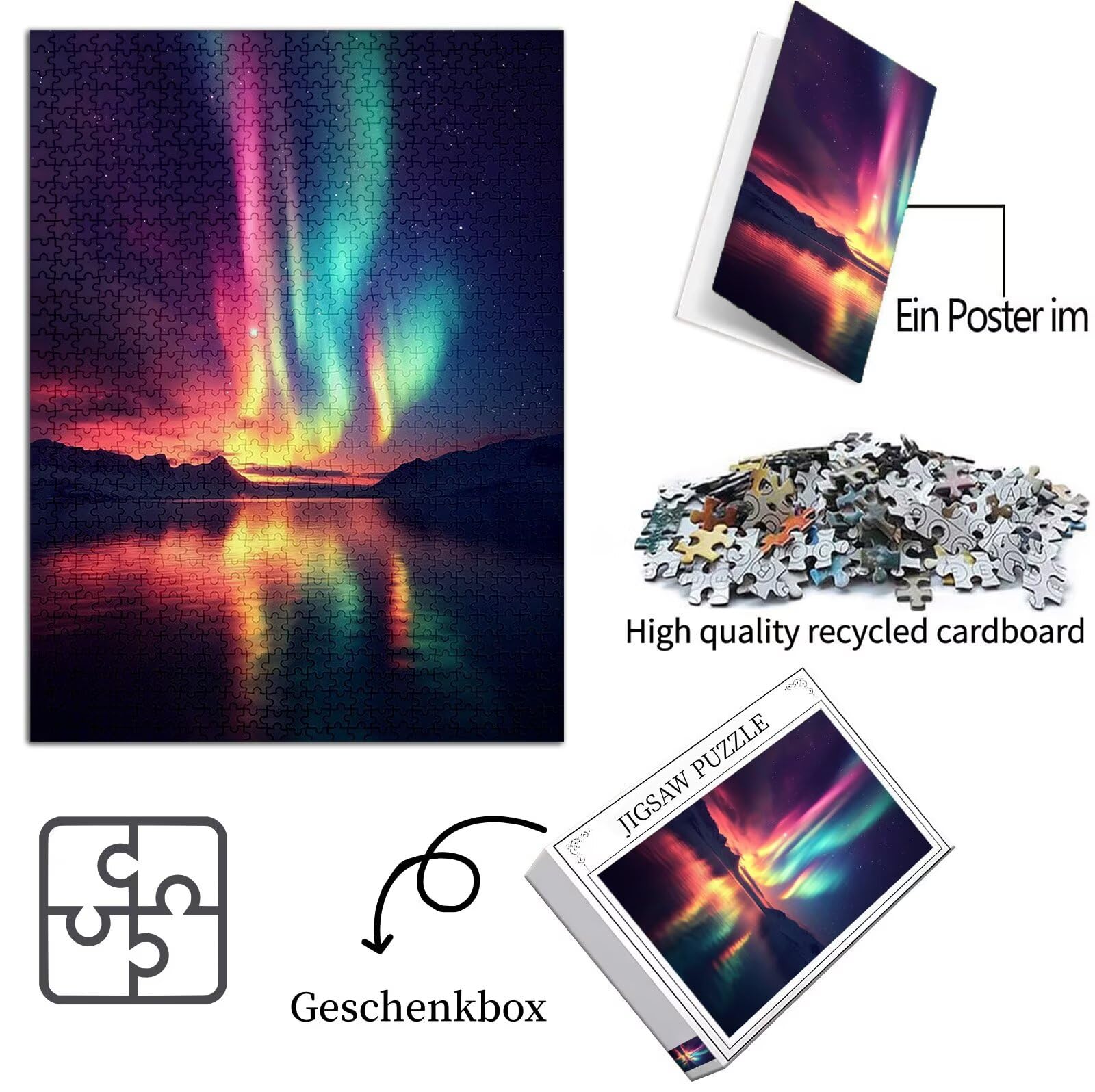 Aurora Puzzle 3000 sztuk dużych rozmiarów dla dorosłych, wzór krajobrazu Puzzle z kompaktowym pudełkiem i plakatem, w zestawie do dekoracji ścian domu, prezent dla kobiet mężczyzn, drewno układanki
