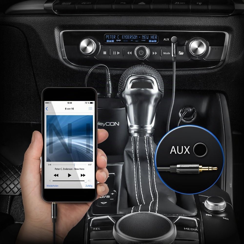 deleyCON 10m Câble Jack 3,5mm AUX Câble Audio Stéréo Fiche Jack Droite pour PC Laptop Smartphone Tablette Voiture Récepteur HiFi - Noir