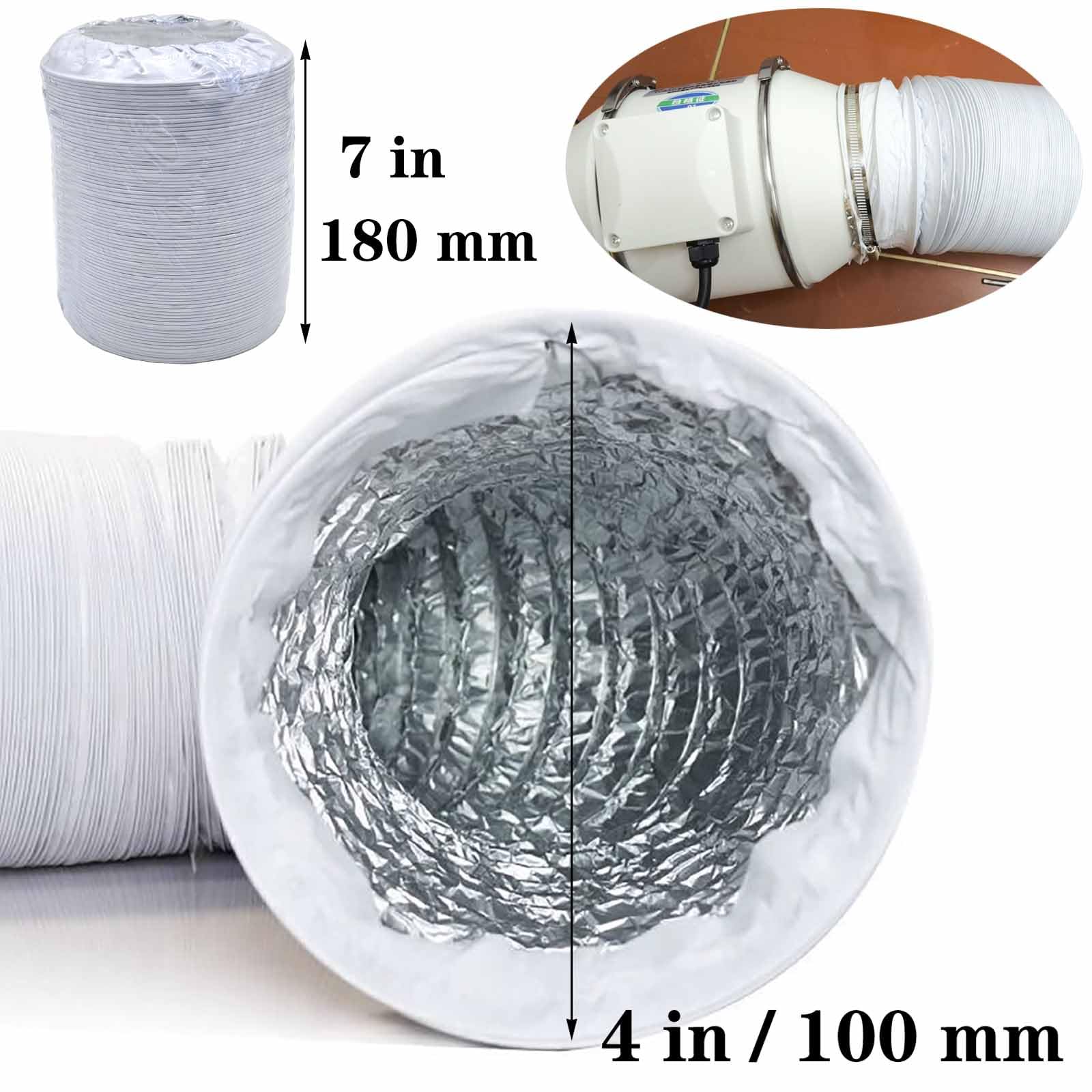 QISF 4inch x 10ft (3M) Tumble Dryer Hose,Air Ducting Tumble Dryer Vent Hose,Flexible Aluminium PVC Air Hose with 2 Clamps - Image 2