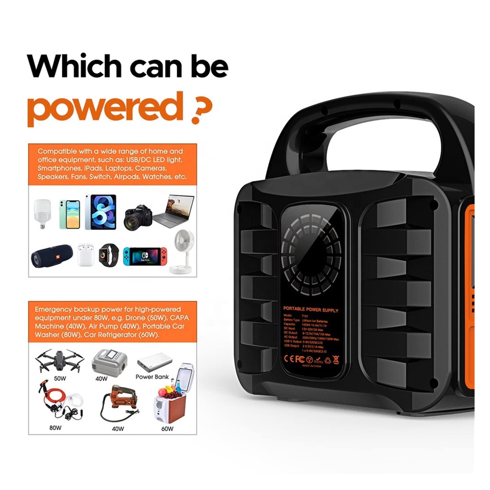 Portable Power Bank 110V 220V Power Station 100W Générateur Solaire Dc Powerstation Lifepo4 pour Camping en Plein Air Batterie (Color : POWERSTATION-T, Size : 220V_UK)