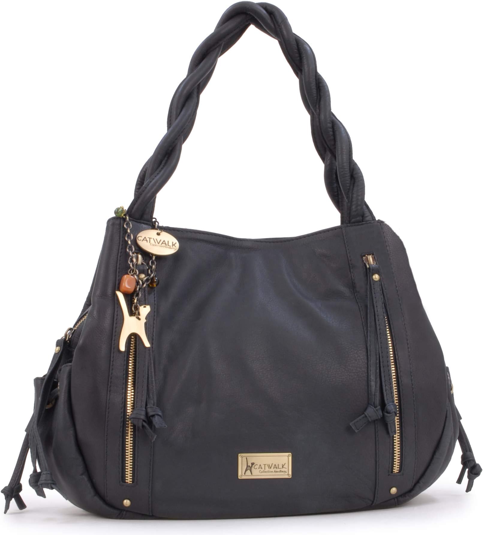 Catwalk Collection Handbags - Women's Large Leather Hobo Shoulder Bag - Tote Bag With Zip - Handbag With Multiple Compartments - Caz