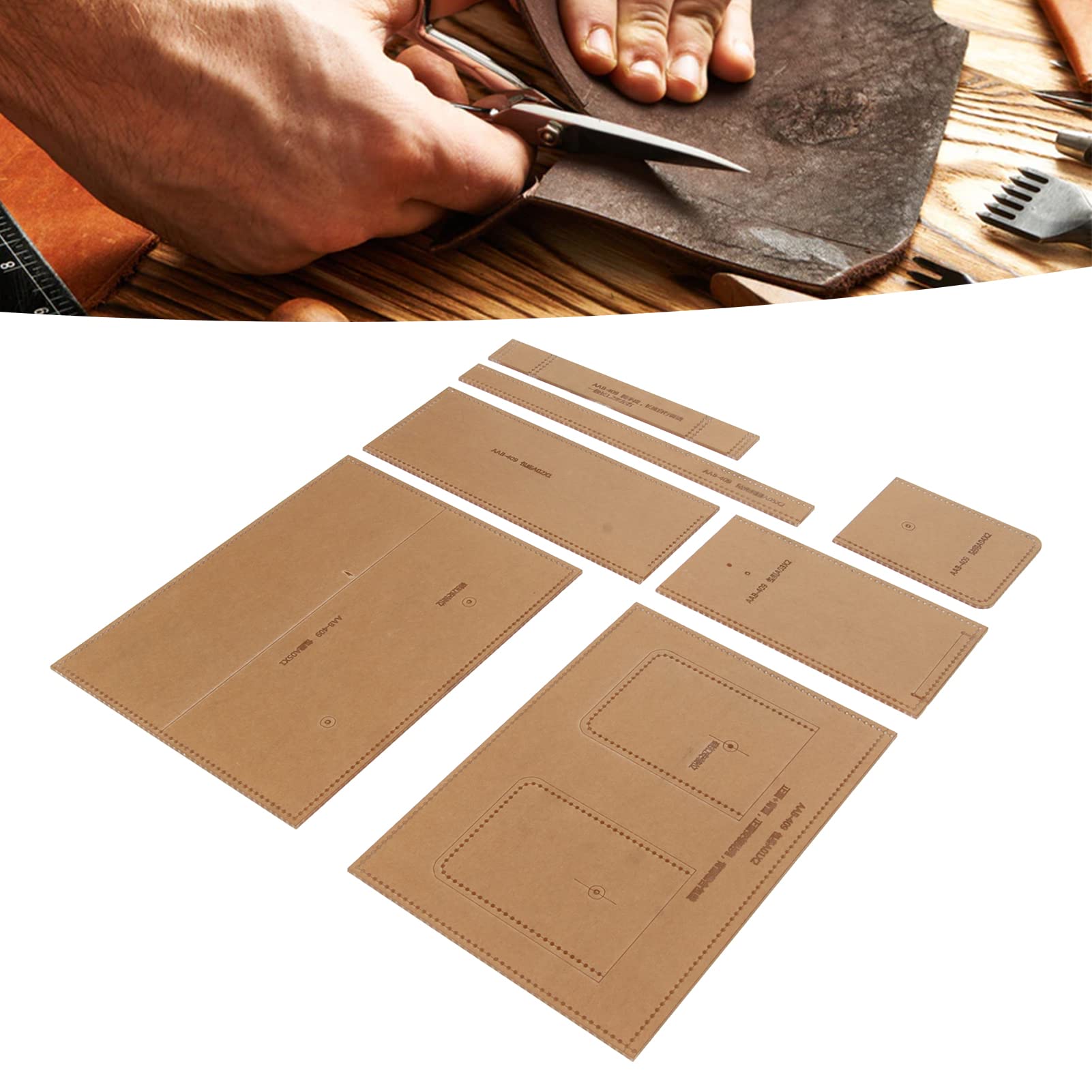 Plantilla acrílica para bolso de hombro de 7 piezas, plantillas de patrones de cuero profesionales para bricolaje, herramienta de corte precisa con puntos de costura, material