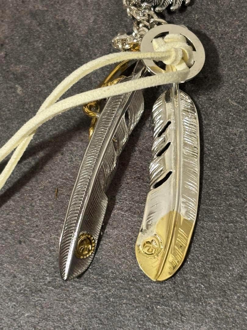 silver925 頭金イーグル 先金フェザー ホワイトハーツ ネックレス