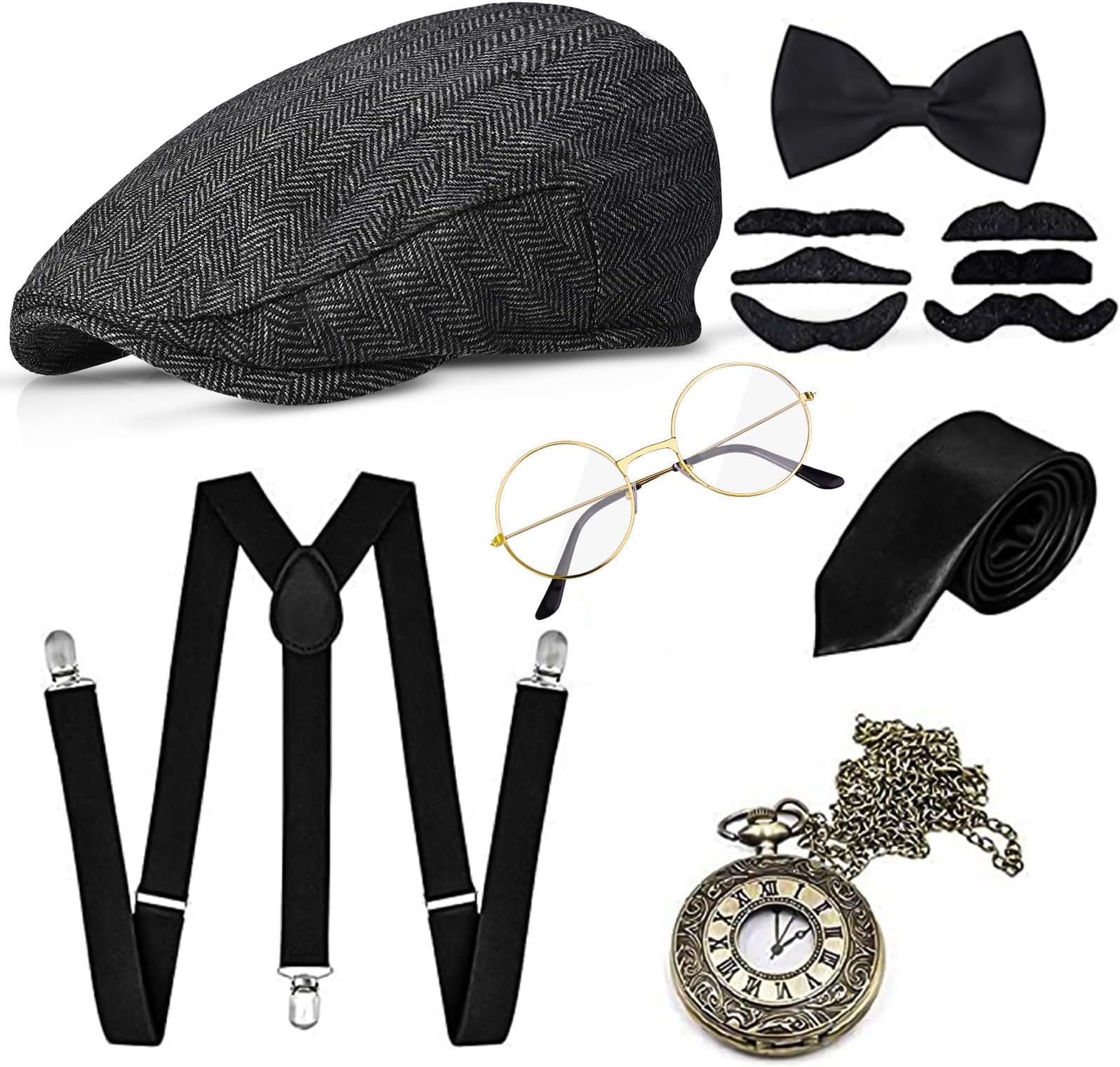 1920s Accessories for Men, Roaring 20s Costumes, Great Gatsby Costume Men, 1920 Mens Clothing Gatsby Black (M)