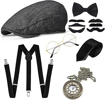 GOLDGE 1920s Accessories for Men, Roaring 20s Costumes, Great Gatsby Costume Men, 1920 Mens Clothing Gatsby Black M