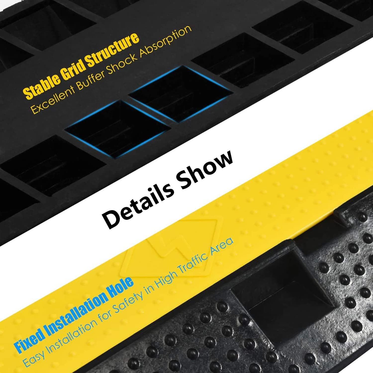 2 Channel Rubber Cable Protector Ramps Heavy Duty 11000Lbs Load Capacity Protective Wire Cord Ramp Driveway Traffic Speed Bumps Hose Cable Ramp Cover for Indoor Outdoor, Black & Yellow