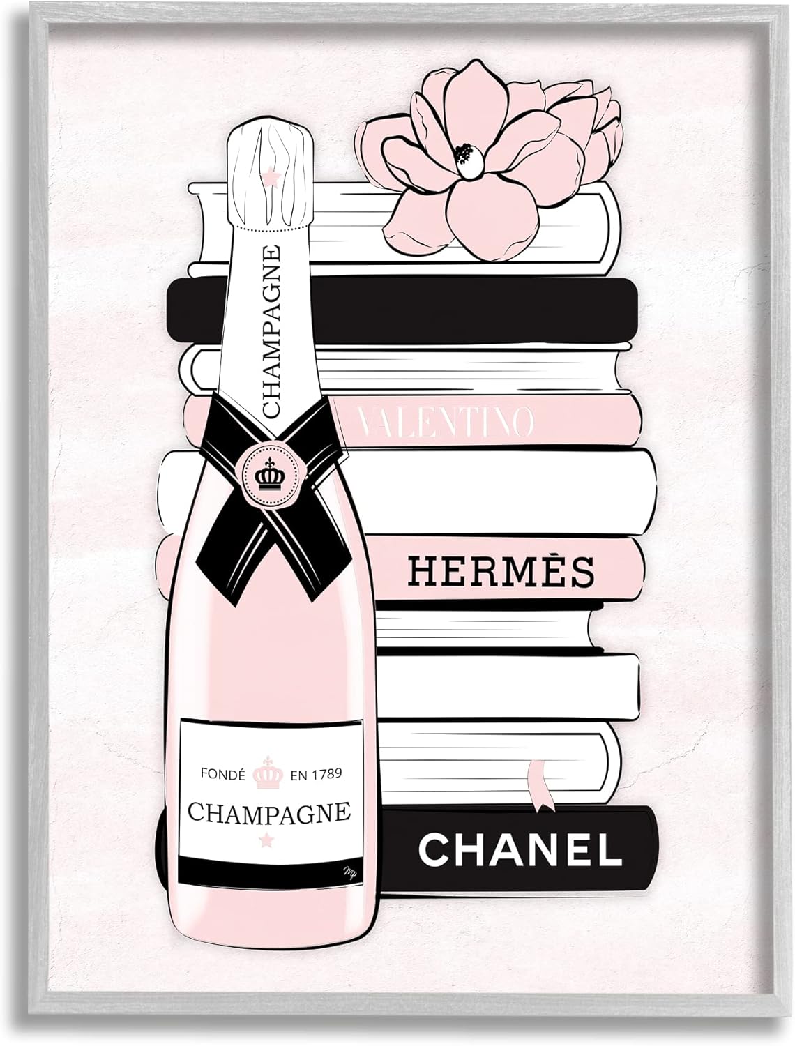 Stupell Industries Pastel Stacked Books Champagne Polished Glam Emblem Framed Wall Art, Design By Martina Pavlova