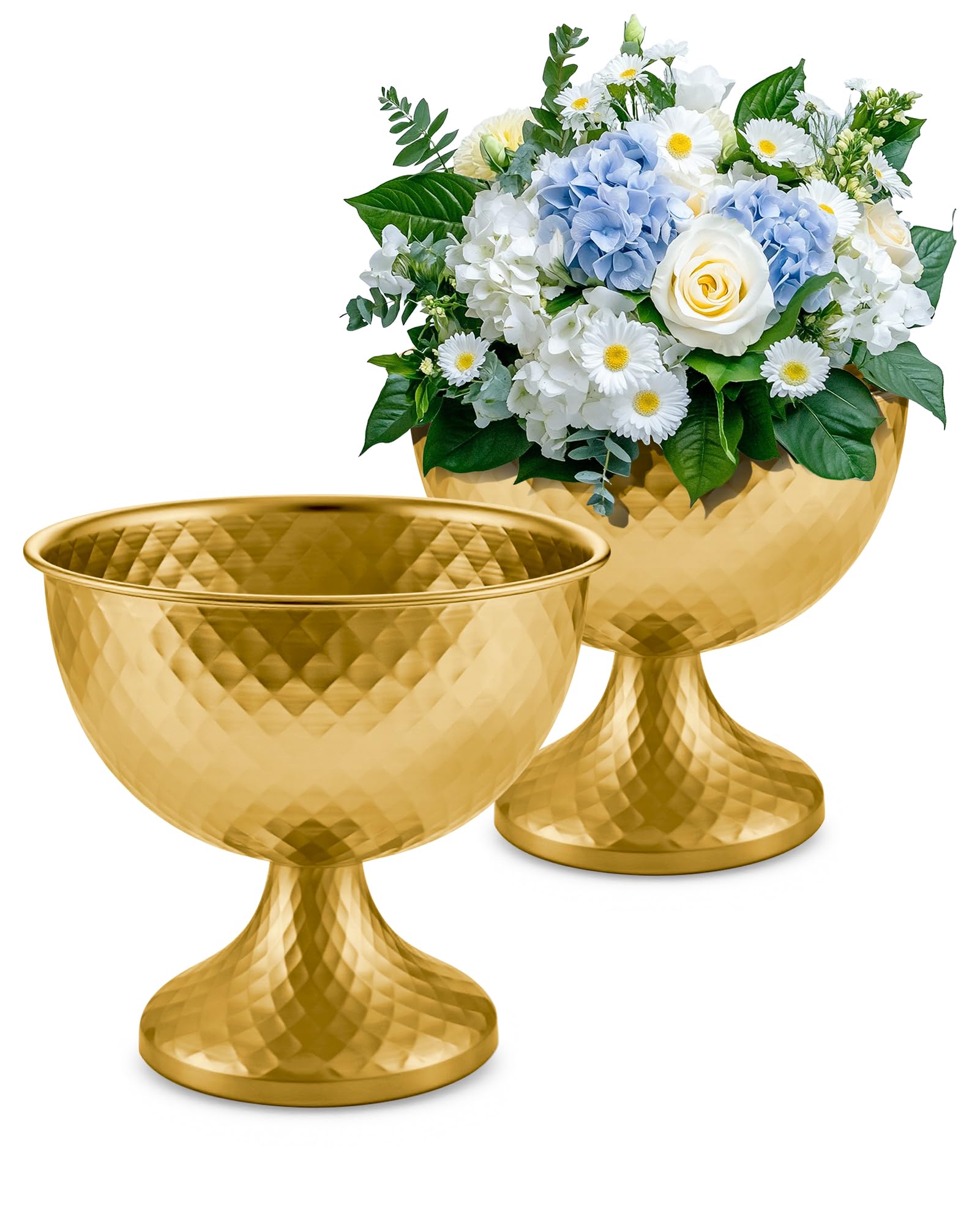 8.25'' Wide 7.3''High Decorative Bowl Vase Set of 2,Distressed Gold Metal Compote Bowl for Tables，Urn Vases for Vintage Wedding Centerpieces,Elegant