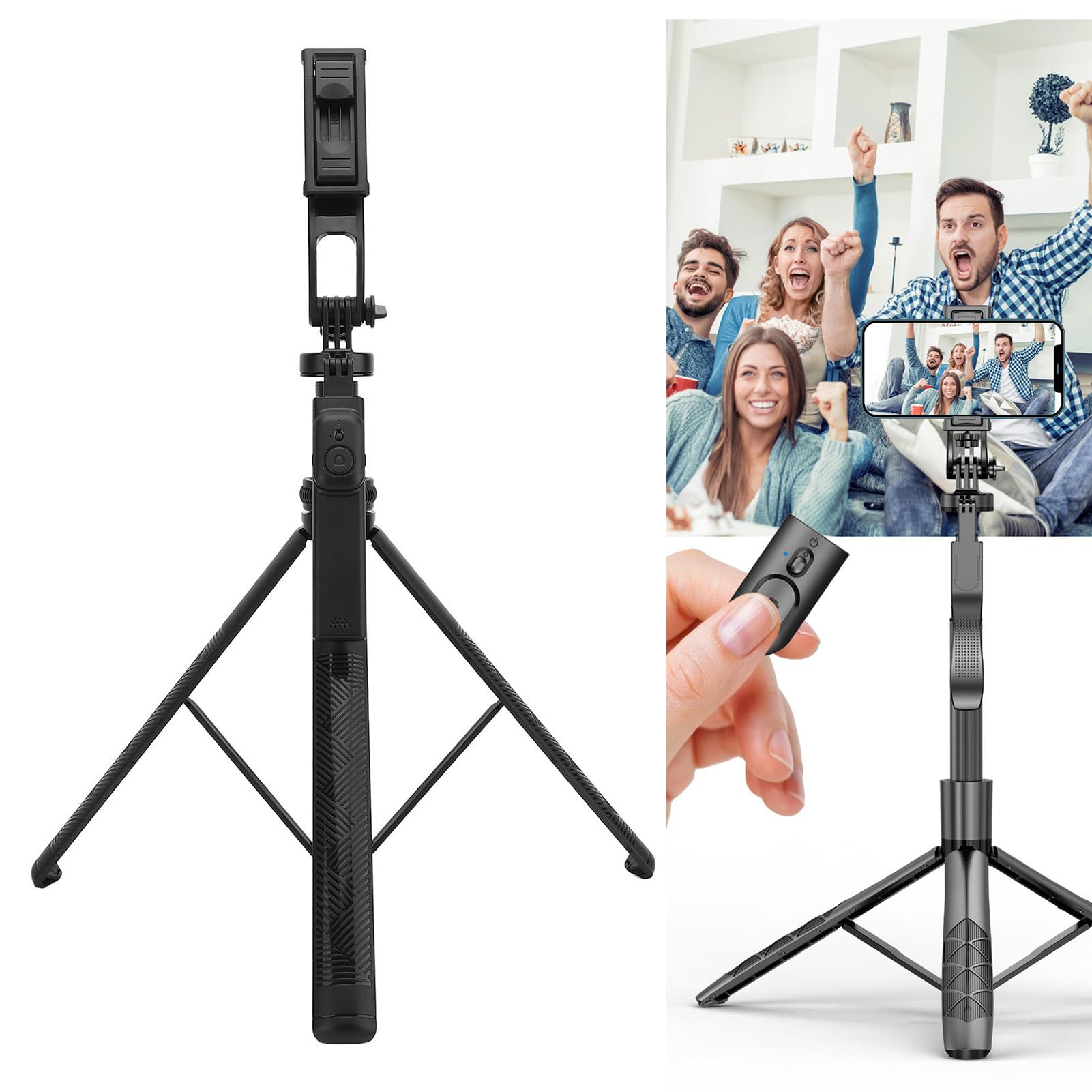 CHICIRIS Extendable Selfie Stick Tripod with Light Adjustable Height for