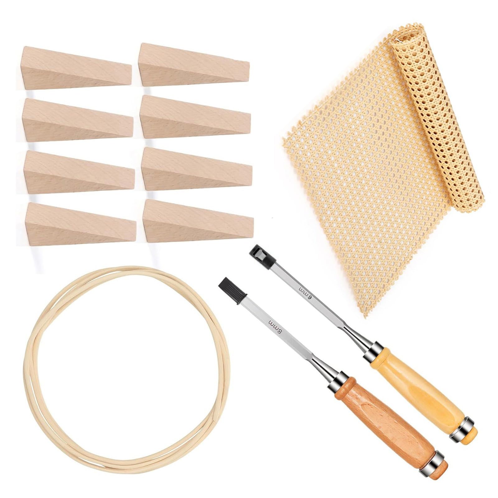 SHINLHUA 12Pcs Rattan Furniture Fixing Tools for Handwoven Furniture Restoration with Wood Wedges Rattan Wicker and Screwdriver Wood and Metal Repair Set