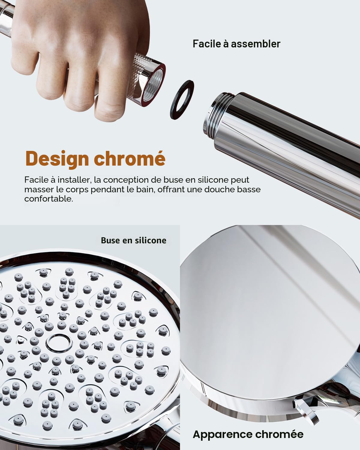 Cobbe Pommeau de Douche Anti Calcaire, Pommeau de Douche avec 20 Étapes Filtre, Pommeau Douche Haute Pression avec 6 Types de Jets, Économie Deau Pommeau Douche (Chrome)