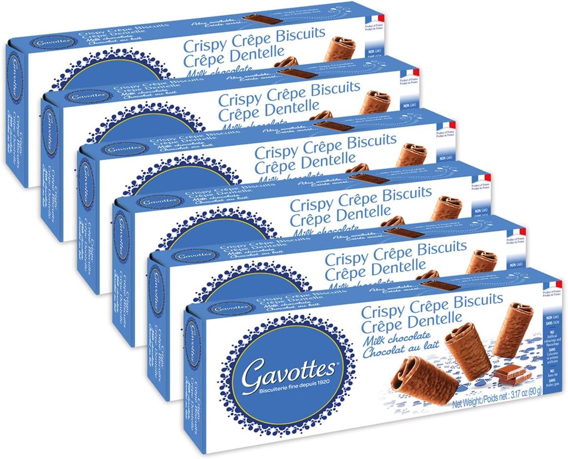 French Milk-Chocolate-Covered Mini Crispy Crepes 6 Pack | Ready to eat Crispy Crepes | Crispy Crepes From France | Mini Chocolate Covered Crispy Crepes (6 Packs of 18 | 6x3.17oz/90g)